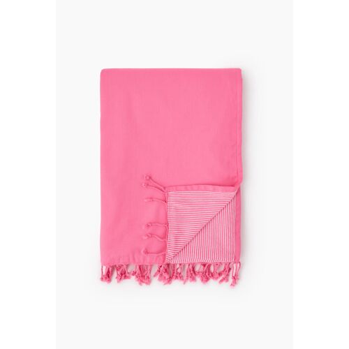 Fouta Doublée En Gaze De Coton, 100x180cm. Extérieur En Coton Issu De L'agriculture Biologique, Doublure En Éponge Rayée Rose