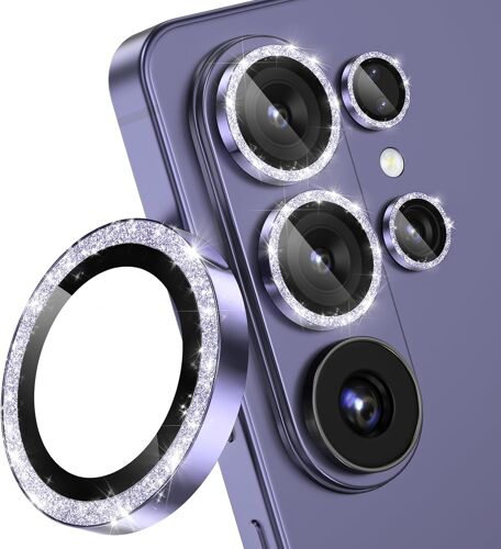 KALANKA-imlukies Pailleté Protection Objectif Caméra pour Samsung Galaxy S26 Ultra, Verre Trempé 9H avec Bordure en Aluminium, Ultra-Haute Définition, Résistant Aux Rayures avec Les Coques, Violet Sc