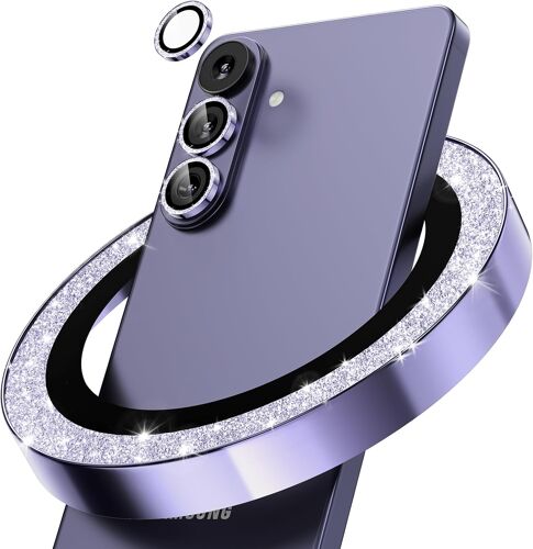 KALANKA-imlukies Pailleté Caméra Arrière Protecteur pour Samsung Galaxy S26, Dureté 9H Protection Objectif Caméra avec Bordure en Aluminium, Résistant Aux Rayures, AR+AF Film Verre Trempé, Violet Gli