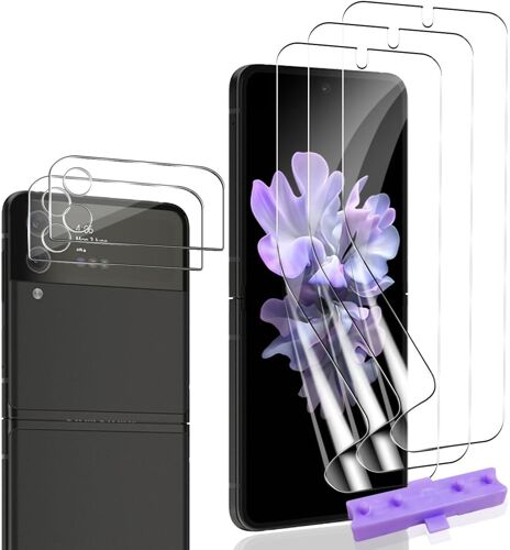 KALANKA-Protection Écran pour Samsung Galaxy Z Flip 3 et Verre Trempé Caméra Protecteur [3+2 pièces], Sans Bulles, HD Transparent Film, Doux TPU Protection pour Galaxy Z Flip 3 Protection Écran
