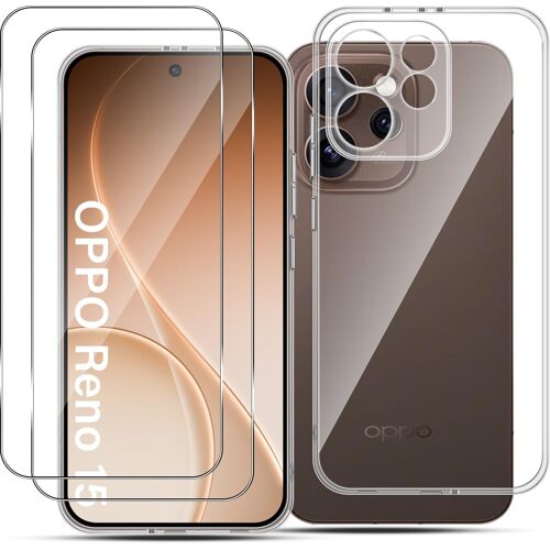 KALANKA-Silicone Coque pour OPPO Reno 15 Pro 5G + Verre Trempé Film Protection écran [ 1+2 Pièces ],sans Bulles Film Protection écran, Souple TPU Case Anti-Rayures Coque de Protection