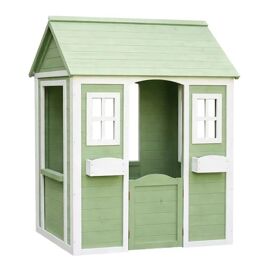 Maisonnette Enfant Bois Ginger Home Exterieur Jardin Vert Et Blanc