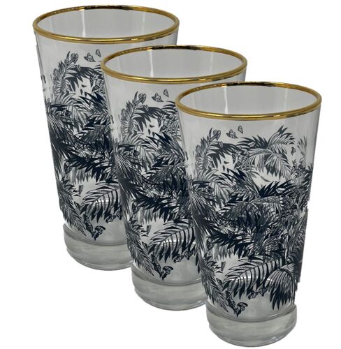 Bacardi Highball Verre À Cocktail Long Drink Avec Bord Doré Et Design Palmier (3 X 37 Cl)