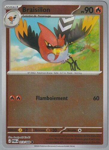 Carte Pokémon - Braisillon - 013/088 Reverse -Me3 Equilibre Parfait