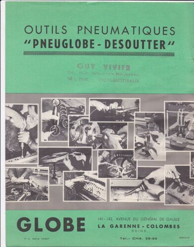 Double Feuillets Publicitaires Globe La Garenne-Colombes Outils Pneumatiques Pneuglobe-Desoutter