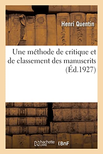Une Méthode De Critique Et De Classement Des Manuscrits
