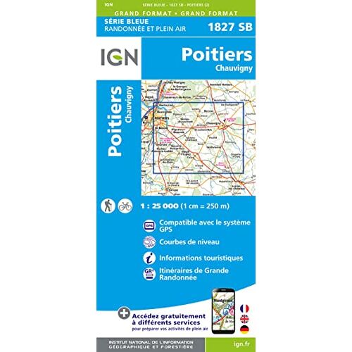 1827sb Poitiers / Chauvigny Gps Amtliche Topographische Wanderkarte Frankreich 1:25 000 - Série Bleue (Ign)