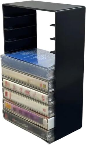 1Pcs Rangement de cassette à 12 emplacements - AQSACOKIYA - organiseur de cassette audio, support pour cassette – Noir