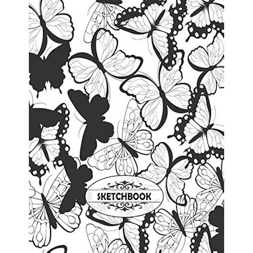 Sketchbook: White Butterfly And Black Butterfly Cover And Blank Pages, Extra Large (8.5 X 11) Inches, 110 Pages, White Paper, Sketch, Draw And Paint