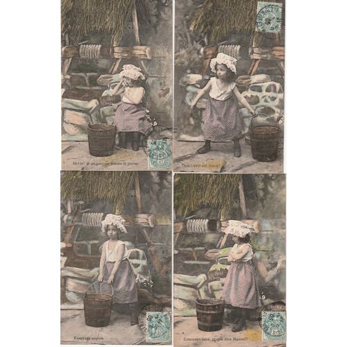 Cartes Postales Anciennes - Série De 6 Cartes Représentant Une Fillette Portant Un Seau D'Eau