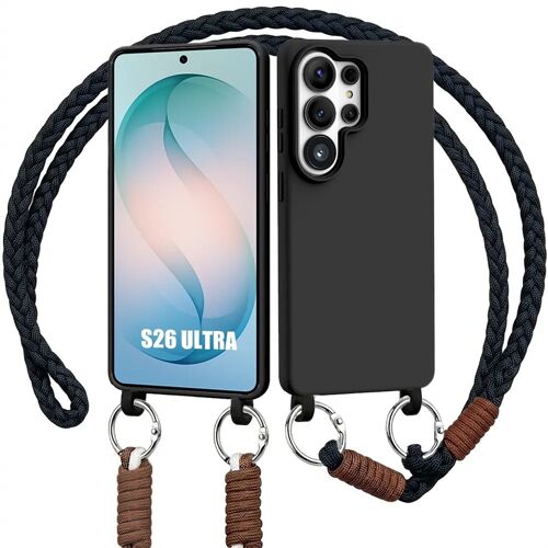 Coque pour Samsung Galaxy S26 Ultra, Silicone Anti-Rayures Souple Slim avec Lanière Noire - E.F.Connection