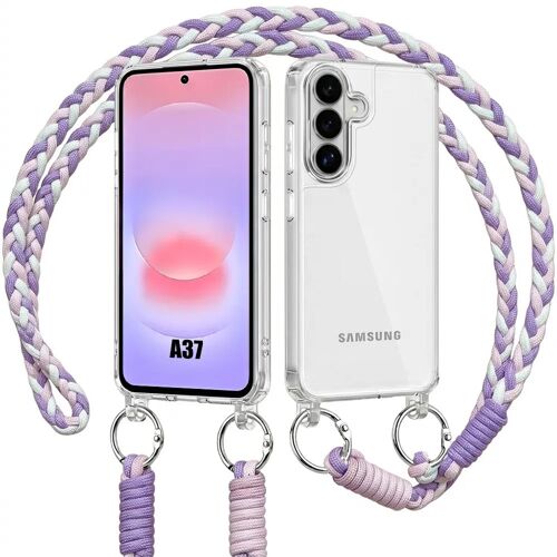Coque pour Samsung Galaxy A37 5G, Antichoc Transparent Rigide Anti-Rayure avec Cordon Blanc Violet - E.F.Connection