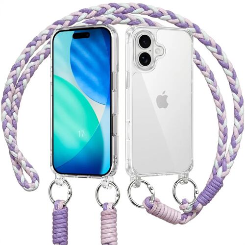 Coque pour iPhone 17, Protection Anti-Rayures Rigide Transparent avec Cordon Blanc Violet - E.F.Connection