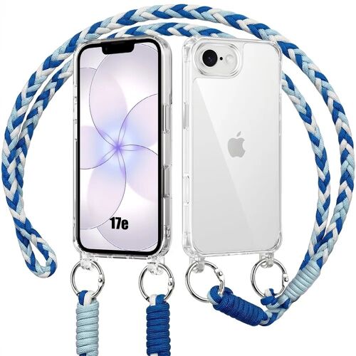 Coque pour iPhone 17e, Protection Antichoc Rigide Transparent avec Cordon Blanc Bleu - E.F.Connection