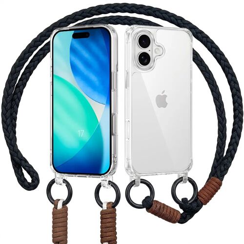 Coque pour iPhone 17, Protection Rigide Antichoc Transparent Slim avec Bandoulière Noire - E.F.Connection