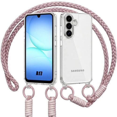 Coque pour Samsung Galaxy A17 4G/5G, Protection Antichoc Rigide Transparent avec Bandoulière Rose - E.F.Connection