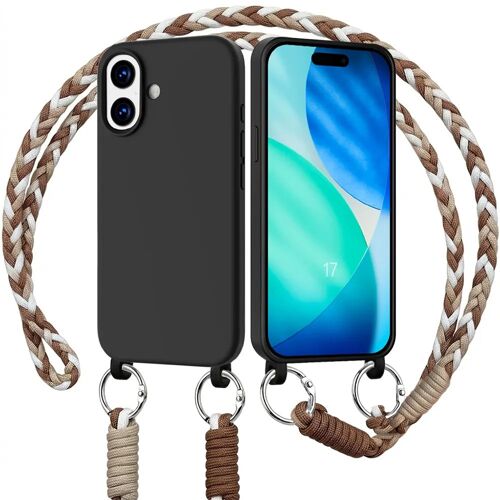 Coque pour iPhone 17, Antichoc Anti-Rayures Silicone Noir avec Cordon Blanc Marron - E.F.Connection