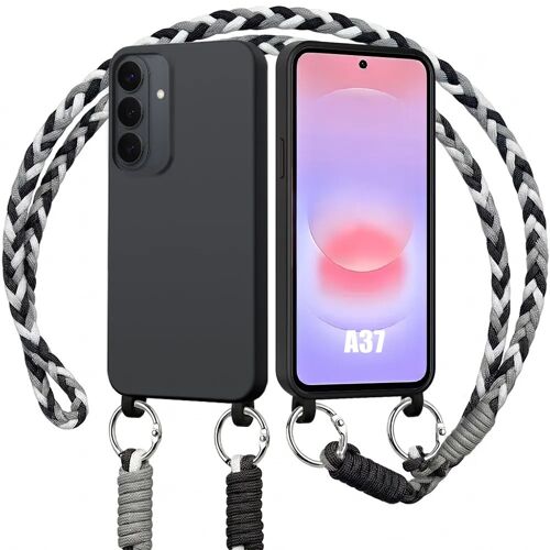 Coque pour Samsung Galaxy A37 5G, Protection Silicone Liquide Noire avec Cordon Noir Blanc - E.F.Connection