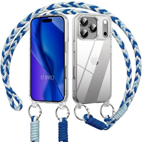 Coque pour iPhone 17 Pro, Protection Solide Antichoc Transparente avec Bandoulière Blanc Bleu - E.F.Connection