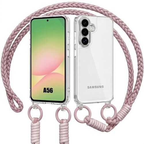 Coque pour Samsung Galaxy A56 5G, Antichoc Rigide Slim Transparent avec Bandoulière Rose - E.F.Connection