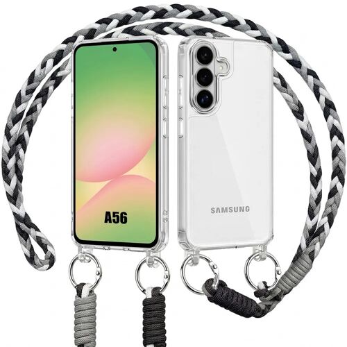 Coque pour Samsung Galaxy A56 5G, Protection Solide Transparente avec Bandoulière Noir Blanc - E.F.Connection