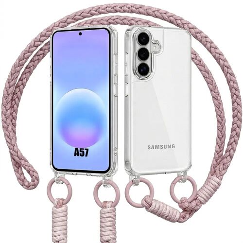 Coque pour Samsung Galaxy A57 5G, Protection Anti-Rayures Transparent avec Cordon Rose - E.F.Connection