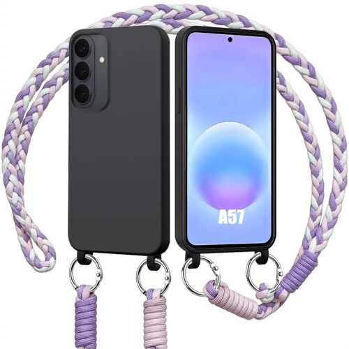 Coque pour Samsung Galaxy A57 5G, Protection Silicone Liquide Noire avec Cordon Blanc Violet - E.F.Connection