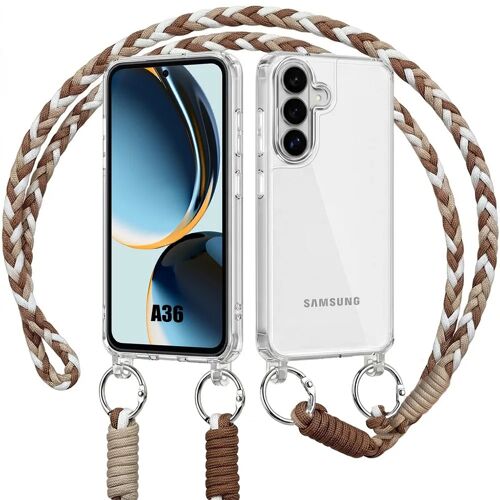 Coque pour Samsung Galaxy A36 5G, Protection Anti-Rayures Transparent avec Cordon Marron - E.F.Connection