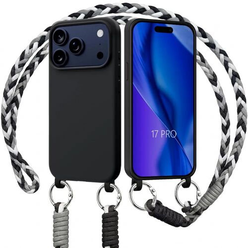 Coque pour iPhone 17 Pro, Protection TPU Antichoc Souple Anti-Rayures avec Cordon Noir Blanc - E.F.Connection