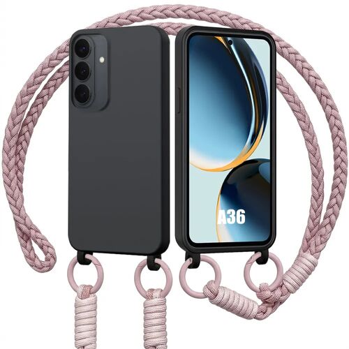 Coque pour Samsung Galaxy A36 5G, Protection Silicone Liquide Noire avec Cordon Rose - E.F.Connection
