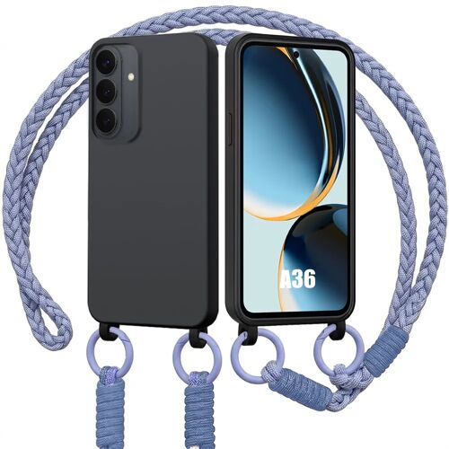 Coque pour Samsung Galaxy A36 5G, Antichoc Anti-Rayures Silicone Noir avec Cordon Violet - E.F.Connection