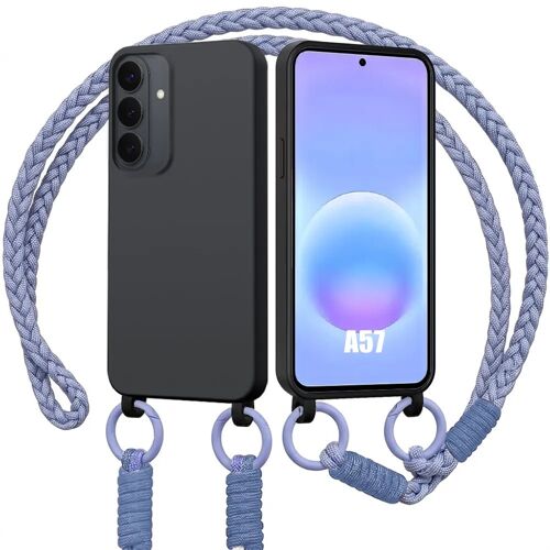 Coque pour Samsung Galaxy A57 5G, Silicone Anti-Rayures Souple Noir avec Cordon Violet - E.F.Connection