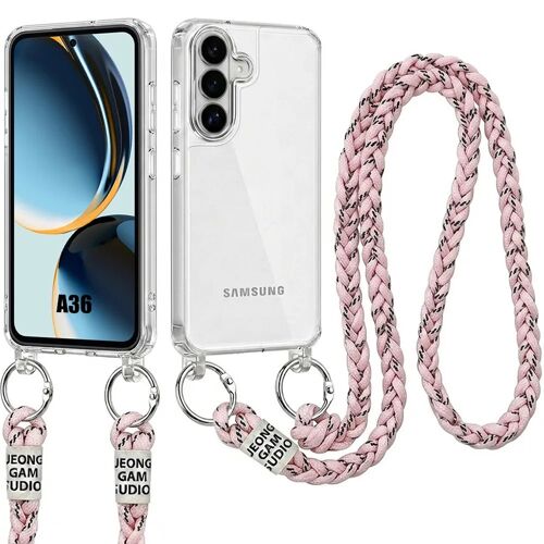 Coque pour Samsung Galasy A36 5G, Antichoc Anti-Rayures Rigide Transparent avec Cordon Rose - E.F.Connection