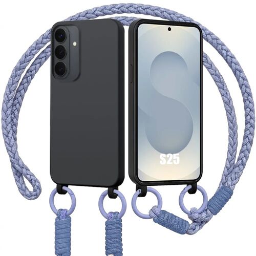 Coque pour Samsung Galaxy S25, Protection Antichoc Silicone Noire avec Cordon Violet - E.F.Connection