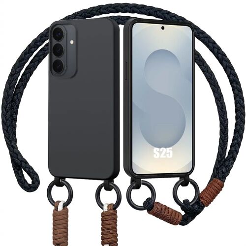 Coque pour Samsung Galaxy S25, Protection Silicone Liquide Souple avec Bandoulière Noire - E.F.Connection