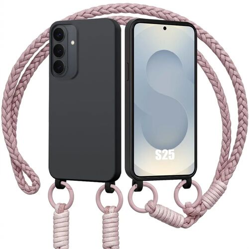 Coque pour Samsung Galaxy S25, TPU Souple Ultra Slim Antichoc avec Bandoulière Rose - E.F.Connection