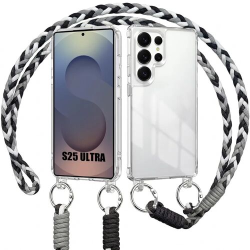 Coque pour Samsung Galaxy S25 Ultra, Antichoc Anti-Rayure Rigide Transparent avec Cordon Noir Blanc - E.F.Connection
