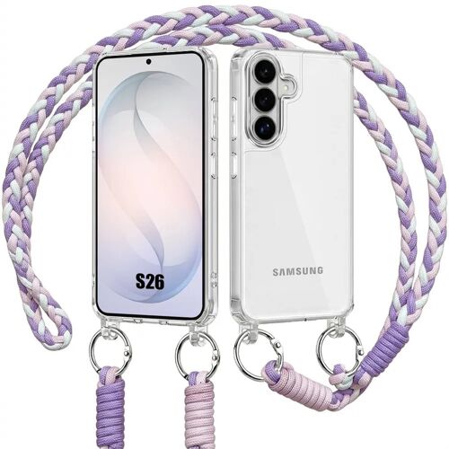 Coque pour Samsung Galaxy S26, Protection Solide Transparente Antichoc avec Cordon Violet Blanc - E.F.Connection