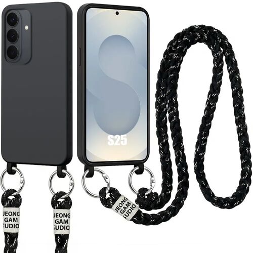 Coque pour Samsung Galaxy S25, Silicone Souple Anti-Rayures Antichoc avec Cordon Noir - E.F.Connection