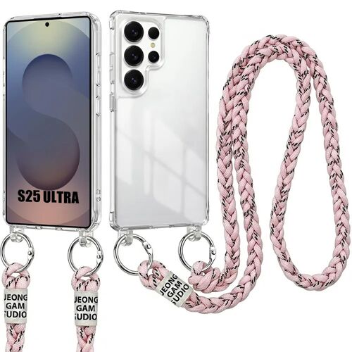 Coque pour Samsung Galaxy S25 Ultra, Protection Antichoc Rigide Transparent avec Cordon Rose - E.F.Connection