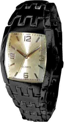 Montre Homme Sport Cadran Tonneau Fond Blanc Bracelet Métal Noir