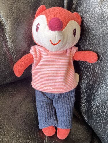 Doudou renard rouge t-shirt rayé rouge blanc pantalon bleu mini lilliputien 15cm