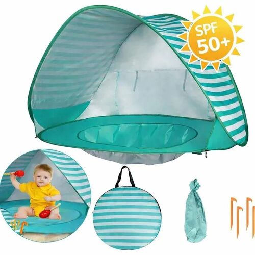 Tente Enfant Pop-Up Ginger Home Avec Protection Uv 50+, Pliable Et Légère Pour Plage Et Jardin, Cabane Enfant Rayures Vertes
