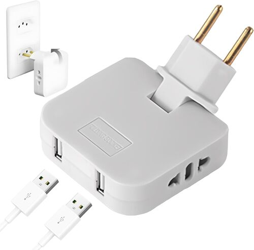 KALANKA-Prise Plate Derriere Meuble,Multiprise Murale Extra Plate 2 Prises 220V + 2 Ports USB,Tête Pivotante à 180°,Adaptateur EU,Idéal pour TV,Meuble,Espace Restreint