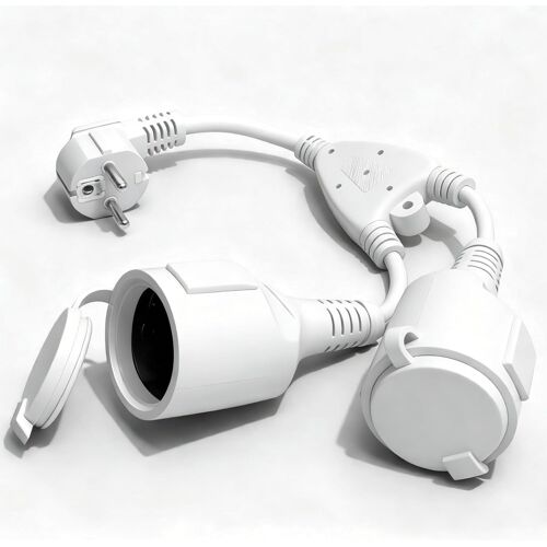 KALANKA-Fiche Double pour Prise, Rallonge avec 2 Prises, 2 en 1 Adaptateur Prise Distribution 2 Voies Schuko, Étanchéité IP44 Double Protection pour Maison, Bureau, Voyages, 16A/250V/4000W, Blanc