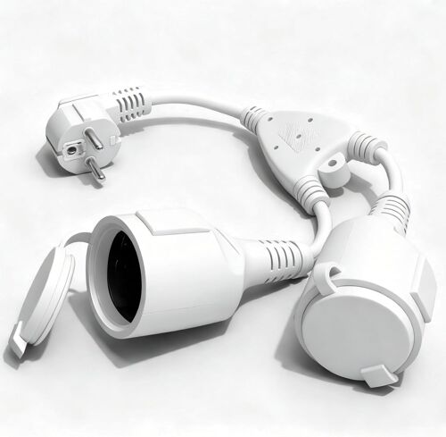 KALANKA-Fiche Double pour Prise, Rallonge avec 2 Prises, 2 en 1 Adaptateur Prise Distribution 2 Voies Schuko, Étanchéité IP44 Double Protection pour Maison, Bureau, Voyages, 16A/250V/4000W, Blanc
