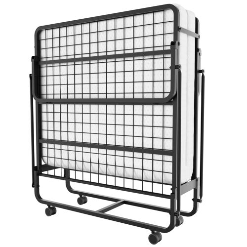 Lit Pliant 1 Personne 90x190 cm Avc Matelas en Mousse de 10cm, Charge 300 kg