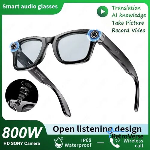 Lunettes Intelligentes 2026 Caméra 8MP WiFi Bluetooth IA ChatGPT Traduction Appel Musique Homme Femme W610