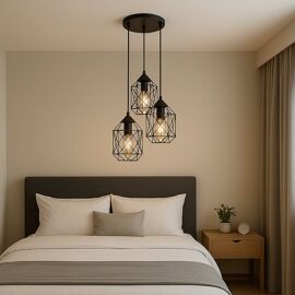 Lampes Suspension Industriel Moderne E27 À 3 Ampoules (Non Fourni), En Métal Noir – Hauteur Réglable, Ideal Pour Cuisine, Salon, Salle À Manger Ou Restaurant