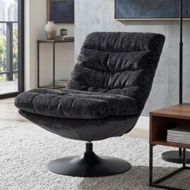 Fauteuil de salon HWC-Q29, fauteuil cocktail/rembourré/relax, fauteuil pivotant, tissu chenille (470 g/m²), certifié Oeko-Tex, structure en acier   gris foncé